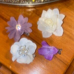 Chic Floral Hair Clip Set - Lavender and Ivory